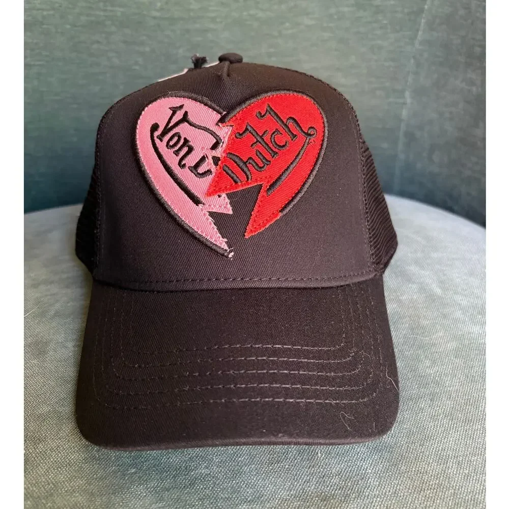 Iconic Von Dutch Black Trucker Hat with Broken Heart Patch